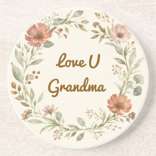 Dessous De Verre En Grès Couronne florale personnalisée pour grand-mère