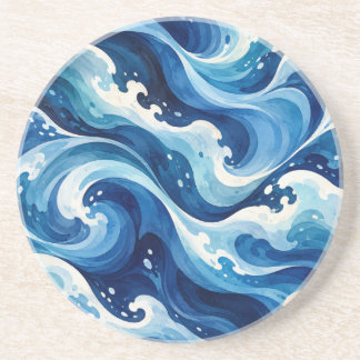 Dessous De Verre En Grès Coussin de jet abstrait Vagues de l'océan bleu Aqu