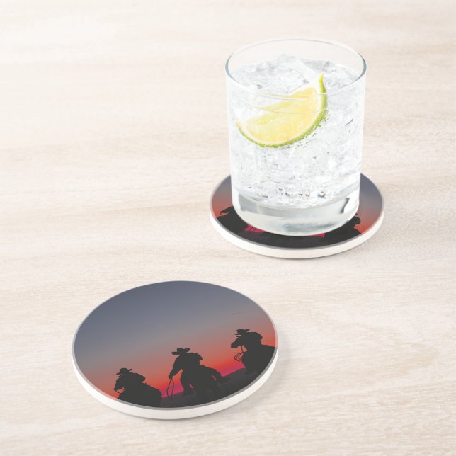 Dessous De Verre En Grès cowboy au coucher du soleil (Côté)