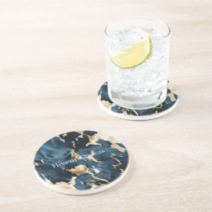 Dessous De Verre En Grès Cowboy Cowgirl Western Blue Cream Gold Cowboy