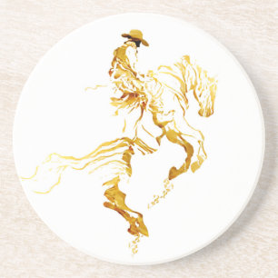 Dessous De Verre En Grès Cowboy Doré sur Cheval Cabré