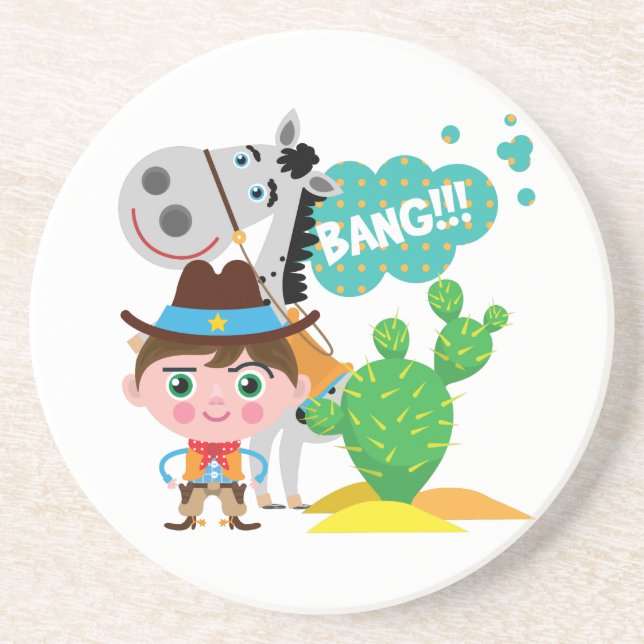 Dessous De Verre En Grès Cowboy et cheval (Devant)