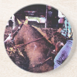 Dessous De Verre En Grès Cowgirl et Horse