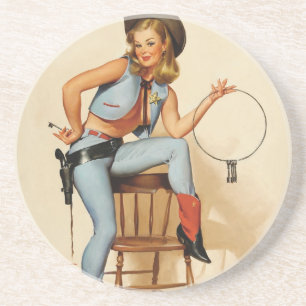 Dessous De Verre En Grès Cowgirl Pin-up Fille