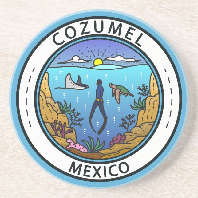 Dessous De Verre En Grès Cozumel Mexique Badge Scuba (Devant)