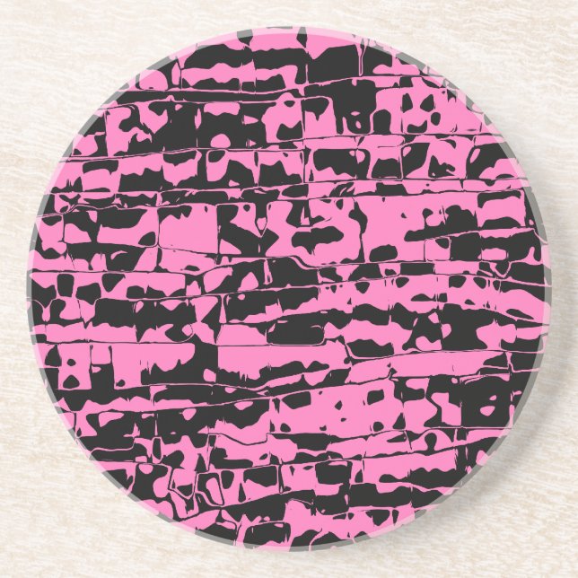 Dessous De Verre En Grès Cracker Abstrait rose et noir (Devant)
