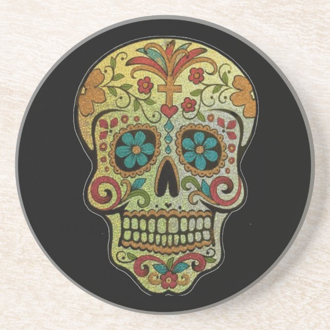 Dessous De Verre En Grès Crâne à sucre, Jour des Morts, (Devant)