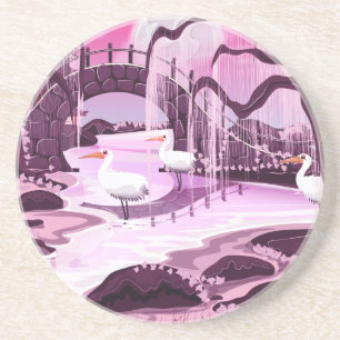 Dessous De Verre En Grès Crane Birds dans le jardin coréen