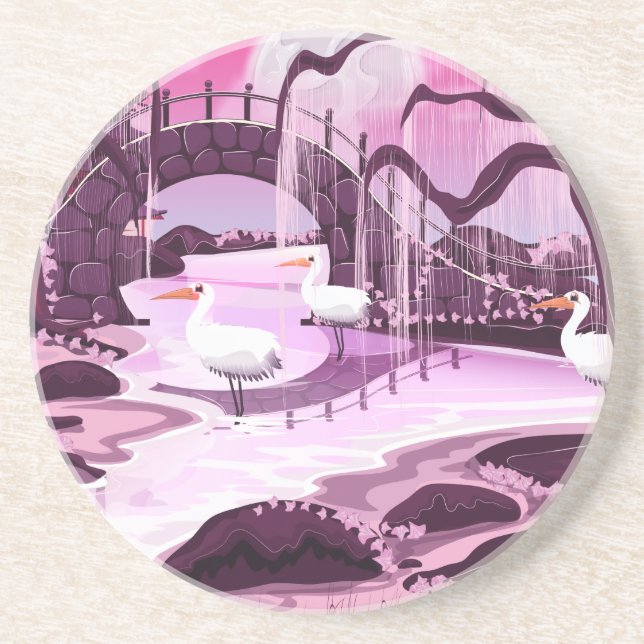 Dessous De Verre En Grès Crane Birds dans le jardin coréen (Devant)