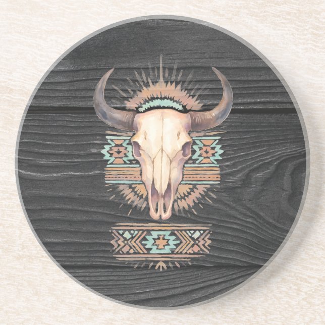 Dessous De Verre En Grès Crâne de Boho Aztec (Devant)