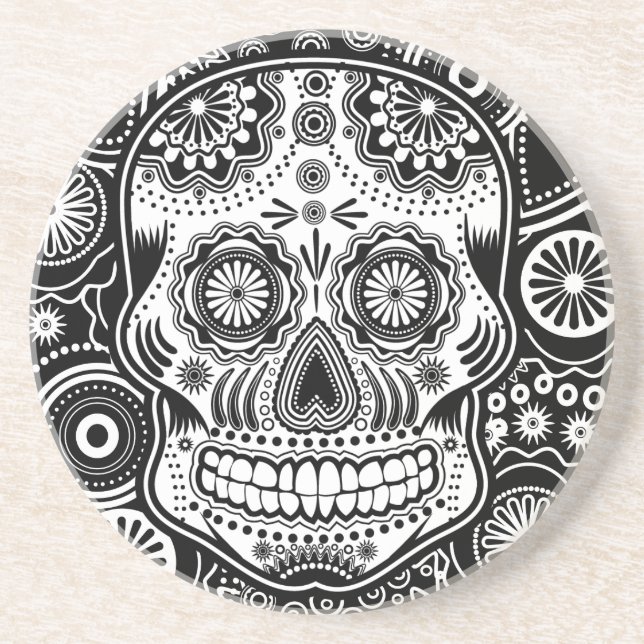 Dessous De Verre En Grès Crâne de Dia De Los Muertes Sugar (Devant)