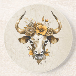 Dessous De Verre En Grès Crâne de vache floral aquarelle boho chic