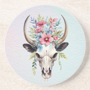 Dessous De Verre En Grès Crâne de vache floral aquarelle Boho Chic