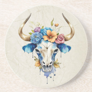 Dessous De Verre En Grès Crâne de vache floral aquarelle boho chic