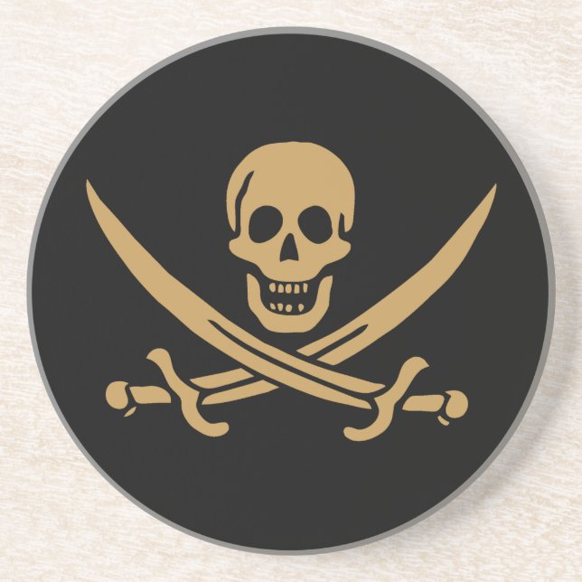 Dessous De Verre En Grès Crâne et Cutlass d'or aztèque Pirate Calico Jack (Devant)