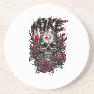 Dessous De Verre En Grès Crâne gothique de Mike avec des roses rouges et de