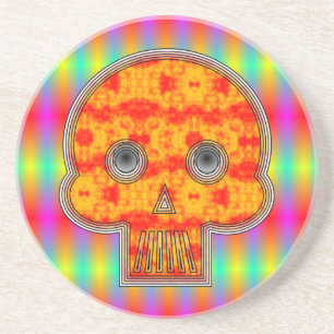 Dessous De Verre En Grès Crâne Robot Coloré Sur Arrière - plan Arc-En-Ciel