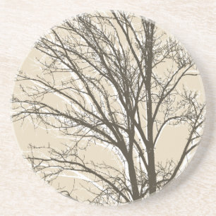 Dessous De Verre En Grès Cream Beige Brown White Tree Branches