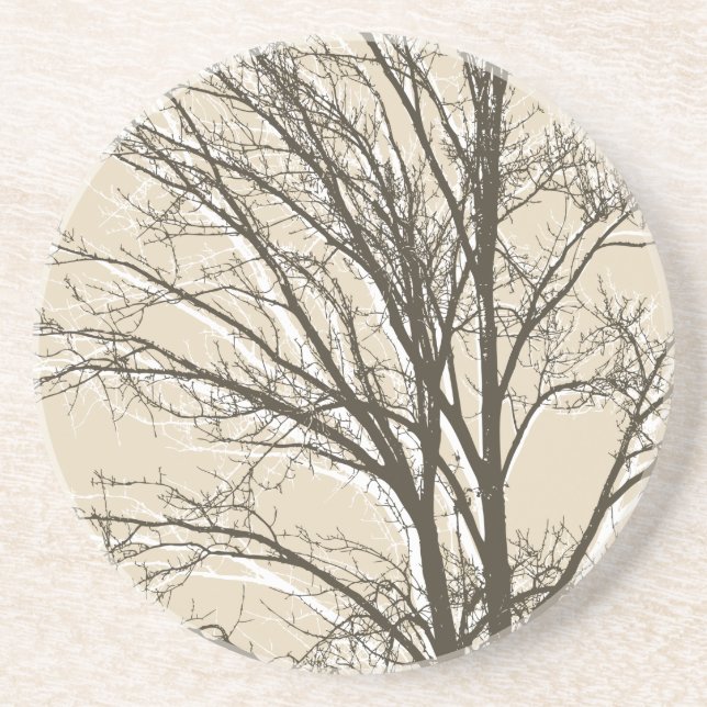 Dessous De Verre En Grès Cream Beige Brown White Tree Branches (Devant)