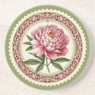 Dessous De Verre En Grès Créez Votre Propre Timbre de Pivoine Rose Victorie