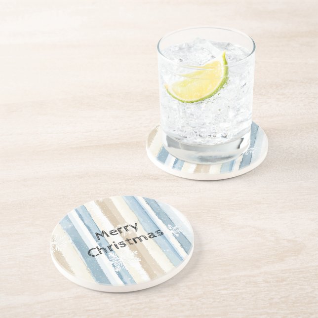 Dessous De Verre En Grès Crème bleue Stripes Snowflakes (Côté)