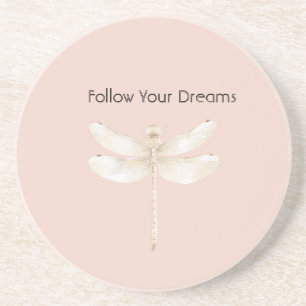 Dessous De Verre En Grès Crème Blush Rose Dragonfly Blanc