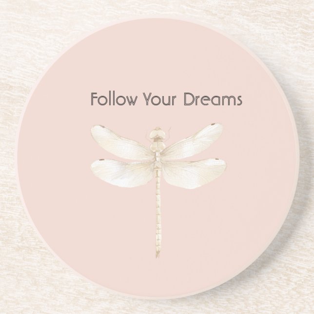 Dessous De Verre En Grès Crème Blush Rose Dragonfly Blanc (Devant)