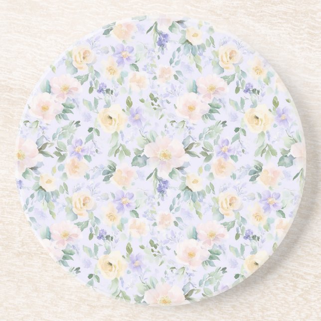 Dessous De Verre En Grès Crème Florale à la Lavande (Devant)