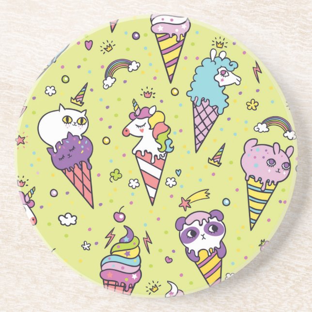 Dessous De Verre En Grès Crème glacée Pop Cute : Motif animal (Devant)