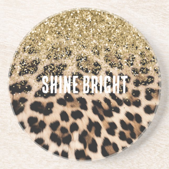 Dessous De Verre En Grès Crème Leopard Glam Gold Gitter (Devant)