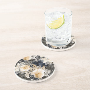 Dessous De Verre En Grès Crème noire sauvage Léopard Animal Floral