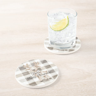 Dessous De Verre En Grès Crème Tan biologique Plaid Stripes Christmas Reind