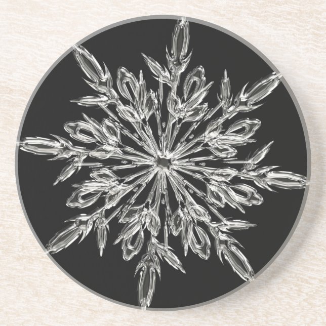 Dessous De Verre En Grès Cristal de glace unique sur fond noir (Devant)