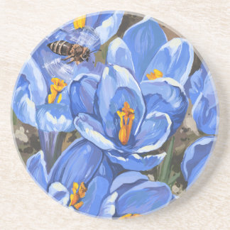 Dessous De Verre En Grès Crocus bleus et une abeille