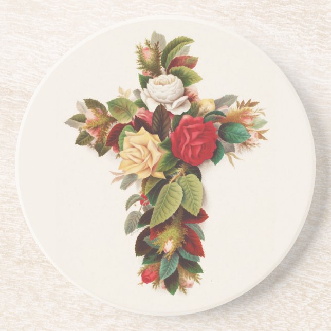 Dessous De Verre En Grès Croix de roses, illustration de l'ère victorienne (Devant)