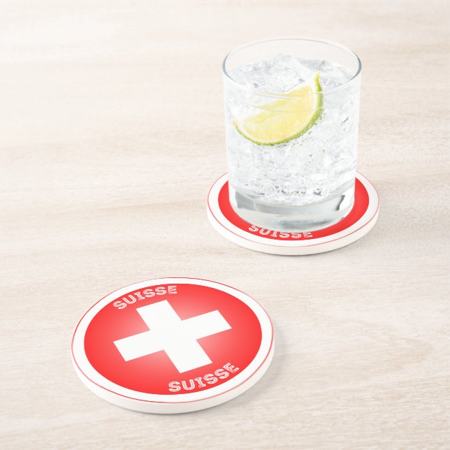 Dessous De Verre En Grès Croix suisse Suisse cercle forme (Côté)