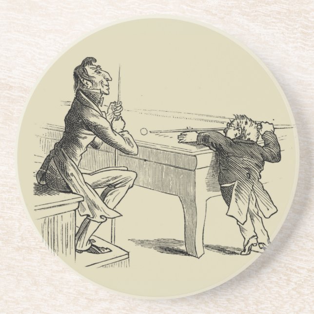 Dessous De Verre En Grès Croquis au crayon de deux hommes jouant au billard (Devant)