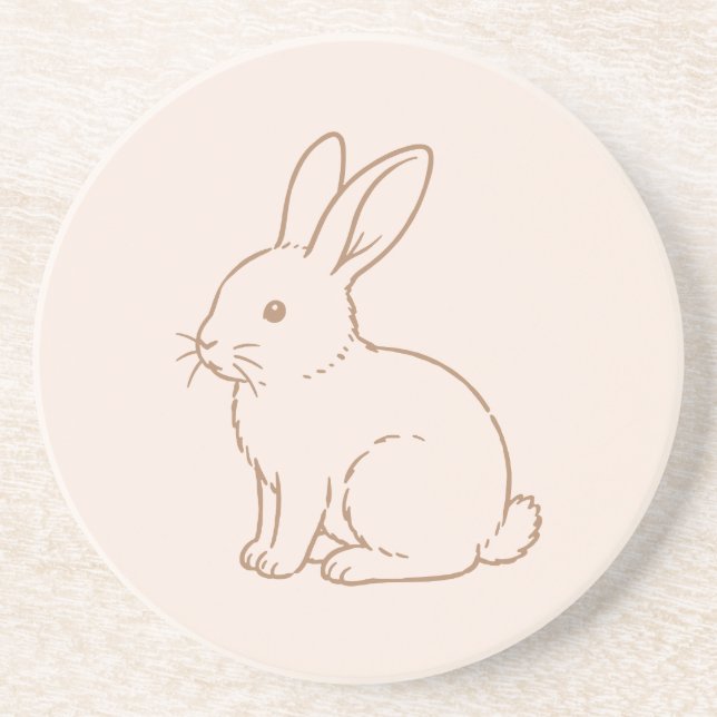 Dessous De Verre En Grès Croquis de lapin brun rose (Devant)