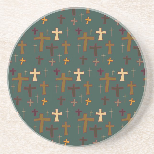 Dessous De Verre En Grès Crosses Christian Themed Dark Teal (Devant)