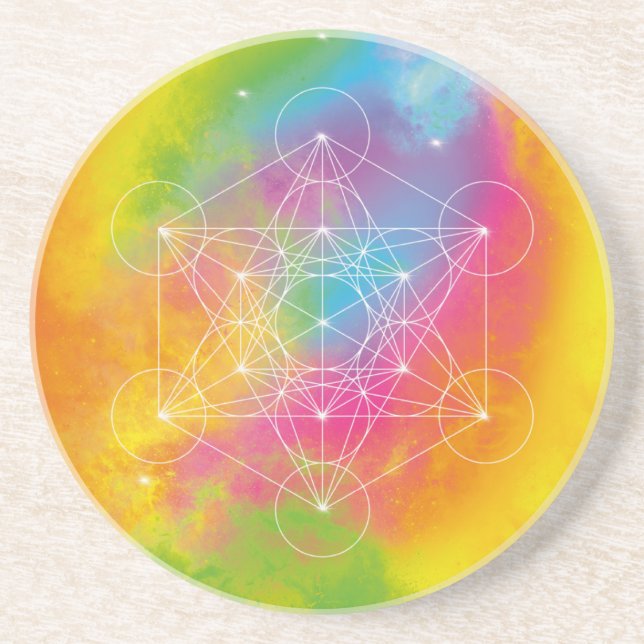 Dessous De Verre En Grès Cube de Métatron Arc-en-ciel Géométrie Sacrée (Devant)