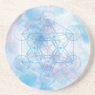 Dessous De Verre En Grès Cube de Métatron Bleu Céleste Géométrie Sacrée
