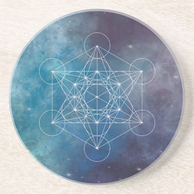 Dessous De Verre En Grès Cube de Metatron bleu Géométrie sacrée (Devant)