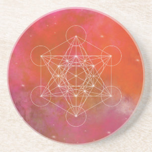 Dessous De Verre En Grès Cube de Métatron Géométrie Sacrée Galaxie Rose