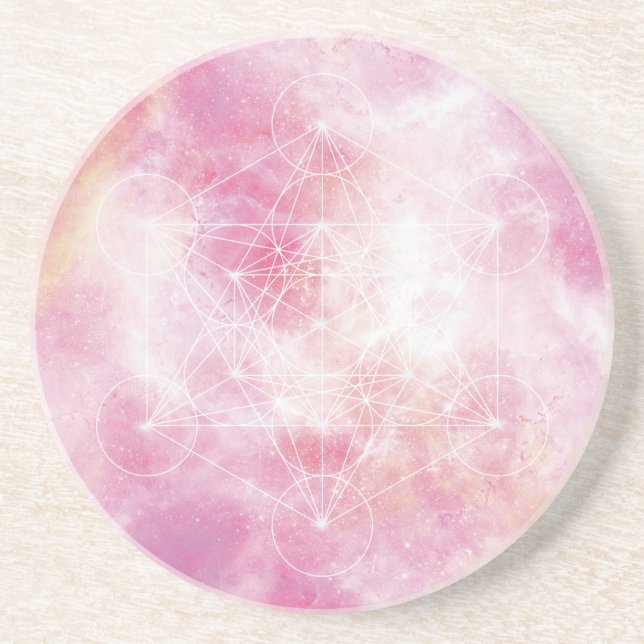 Dessous De Verre En Grès Cube de Métatron rose Géométrie sacrée (Devant)