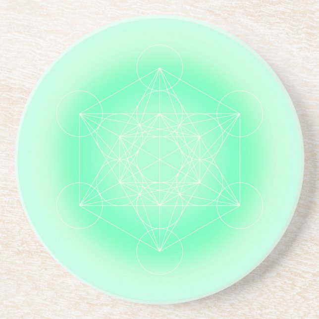 Dessous De Verre En Grès Cube de Métatron Vert Menthe Géométrie Sacrée (Devant)