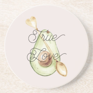 Dessous De Verre En Grès Cuillère en forme de cœur d'avocat rose blush