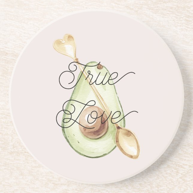 Dessous De Verre En Grès Cuillère en forme de cœur d'avocat rose blush (Devant)
