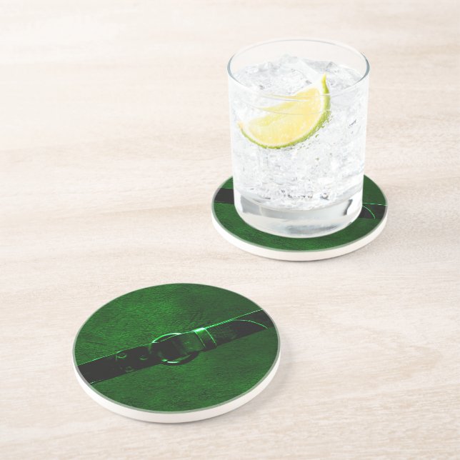 Dessous De Verre En Grès Cuir & Ceinture, Dessous de verre de grès vert Ric (Côté)