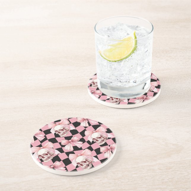 Dessous De Verre En Grès Cuisine Rose Squelette Halloween Cool (Côté)