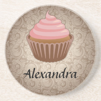 Dessous De Verre En Grès Cupcake rose et Brown doux, Keepsaké personnalisé